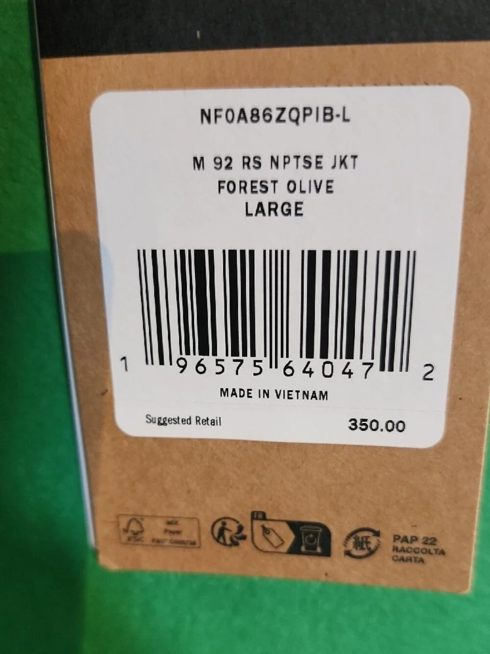 NEW! The North Face 92 Retrostyle Forest Olive Nuptse Jacket